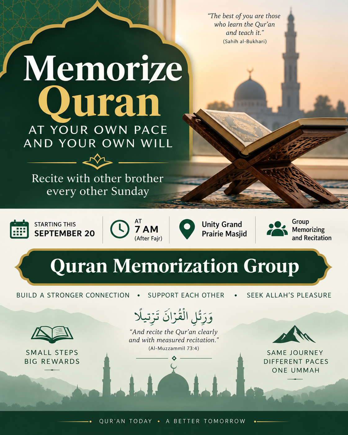 Sunday Fajr Quran At Your Own Pace flyer