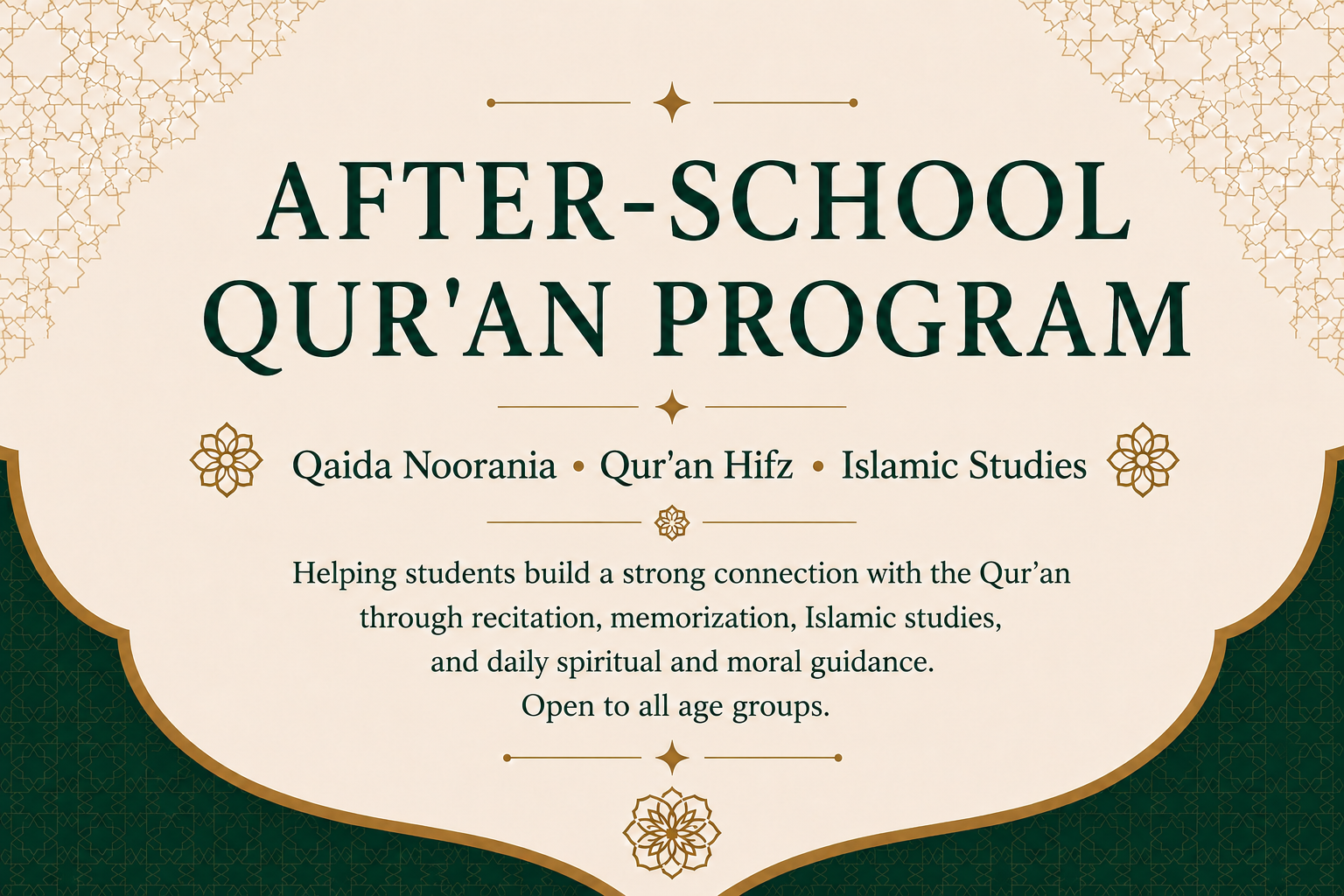 Quran After School Program Mon-Thursday 6-7 P.M. flyer